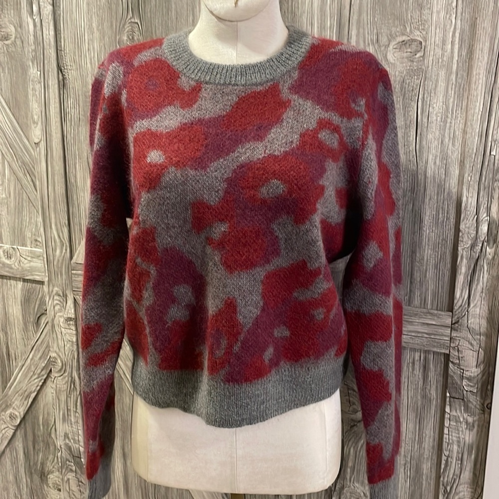 rag & bone Gray and Burgundy Patterned Crewneck Sweater